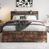 Queen Upholstered Storage Bed Frame With Charging Station - Driftwood - Omega Lifestyles