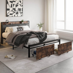 Queen Upholstered Storage Bed Frame With Charging Station - Omega Lifestyles