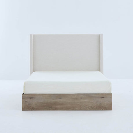 Queen Upholstered Wingback Chenille Fabric Bed Frame - Driftwood - Omega Lifestyles