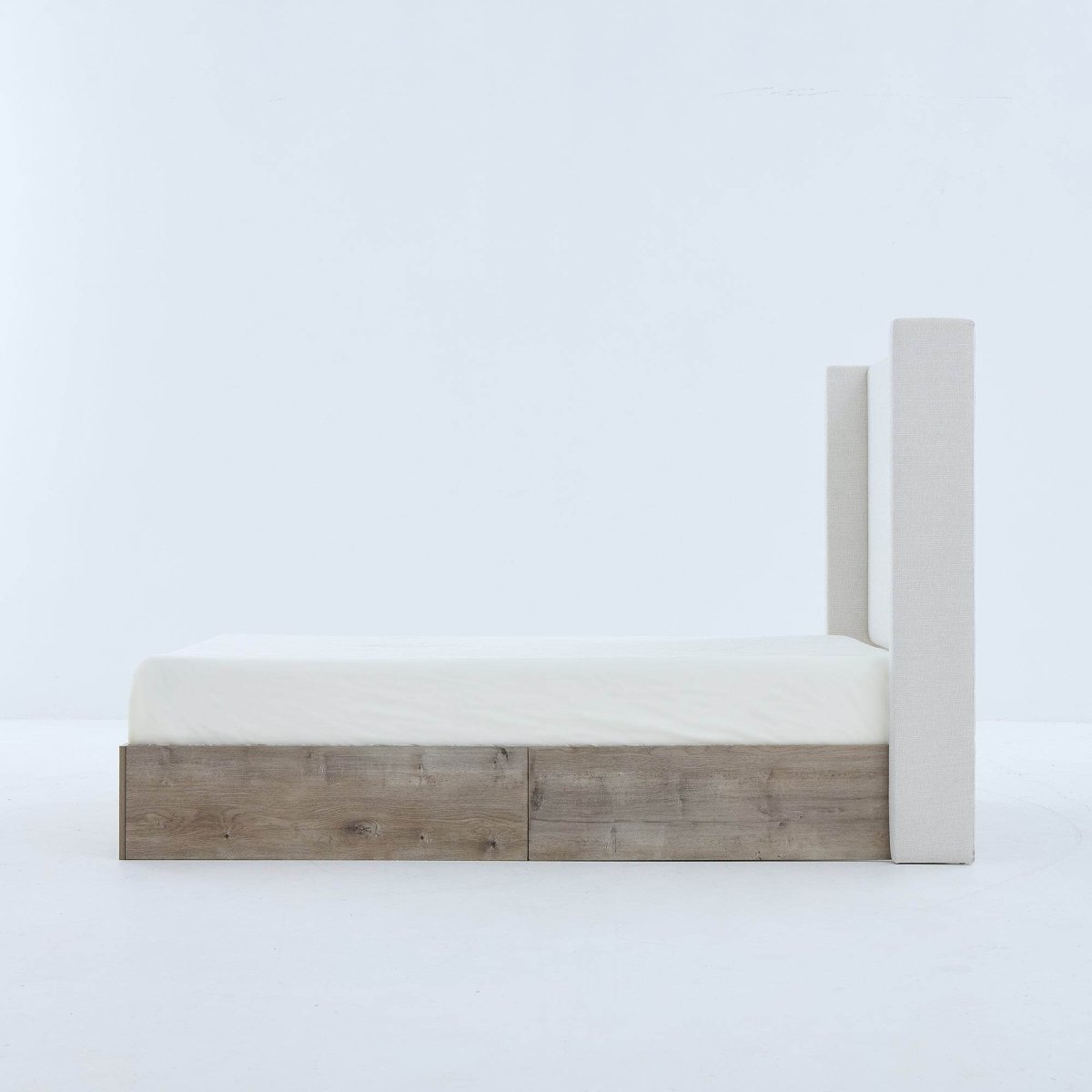 Queen Upholstered Wingback Chenille Fabric Bed Frame - Driftwood - Omega Lifestyles