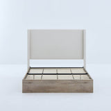 Queen Upholstered Wingback Chenille Fabric Bed Frame - Driftwood - Omega Lifestyles