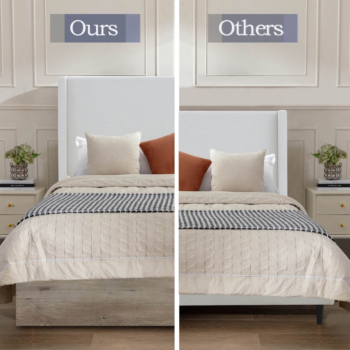 Queen Upholstered Wingback Chenille Fabric Bed Frame - Driftwood - Omega Lifestyles