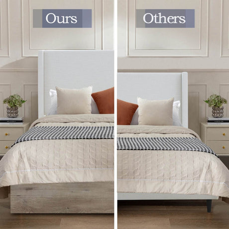 Queen Upholstered Wingback Chenille Fabric Bed Frame - Driftwood - Omega Lifestyles