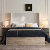 Queen Upholstered Wingback Chenille Fabric Bed Frame - Driftwood - Omega Lifestyles