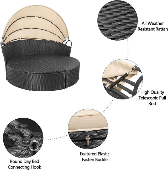 Retractable Canopy Rattan Outdoor Daybed With Cushions - Omega Lifestyles