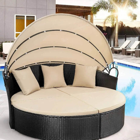 Retractable Canopy Rattan Outdoor Daybed With Cushions - Omega Lifestyles
