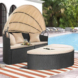 Retractable Canopy Rattan Outdoor Daybed With Cushions - Omega Lifestyles