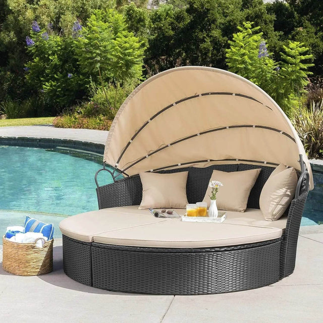 Retractable Canopy Rattan Outdoor Daybed With Cushions - Omega Lifestyles