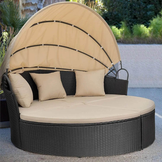 Retractable Canopy Rattan Outdoor Daybed With Cushions - Omega Lifestyles