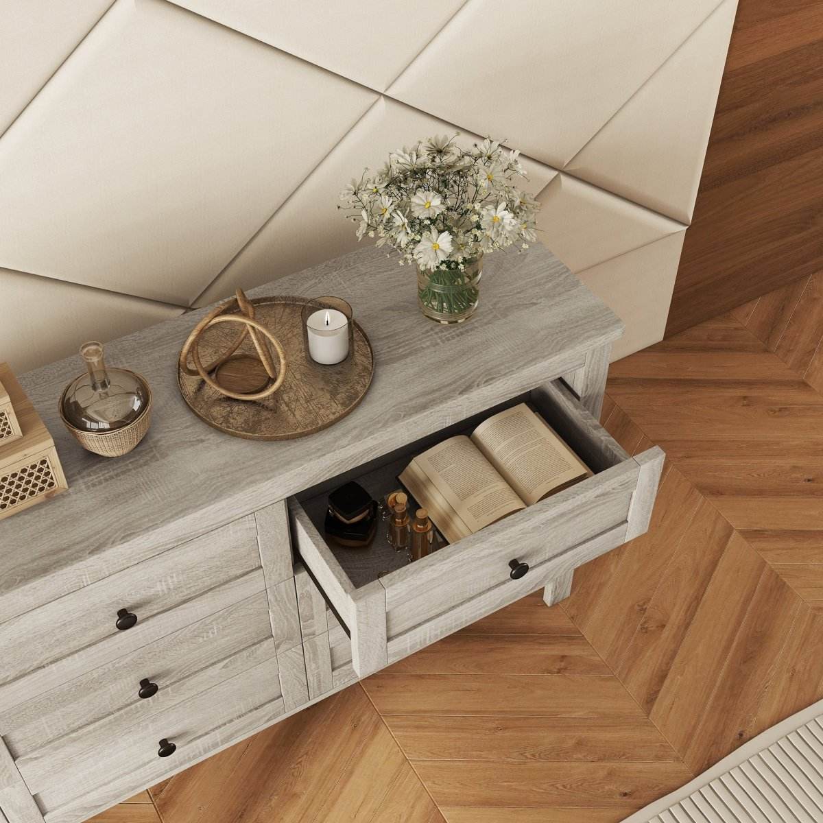 Retro Farmhouse Style Antique Gray Wooden Dresser - Sleep Galleria