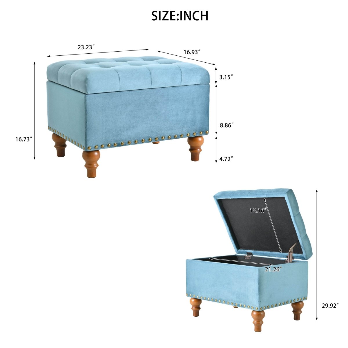 Retro-Style Velvet Upholstered Storage Ottoman With Rivets - Sleep Galleria