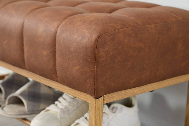 Retro Upholstered Brown Storage Ottoman Bench With Shelf - Omega Lifestyles