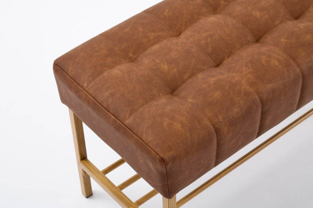 Retro Upholstered Brown Storage Ottoman Bench With Shelf - Omega Lifestyles
