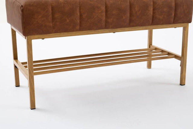 Retro Upholstered Brown Storage Ottoman Bench With Shelf - Omega Lifestyles