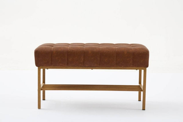 Retro Upholstered Brown Storage Ottoman Bench With Shelf - Omega Lifestyles