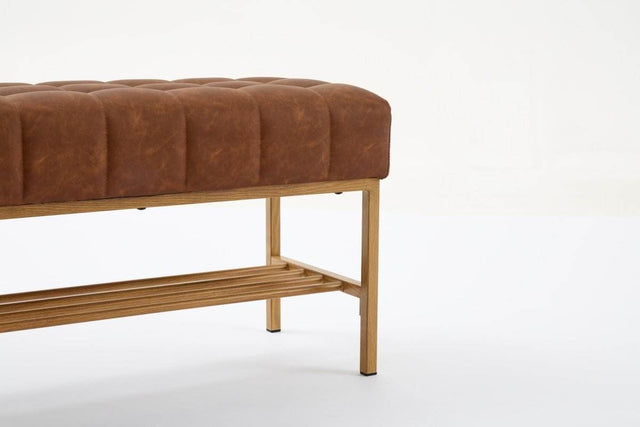 Retro Upholstered Brown Storage Ottoman Bench With Shelf - Omega Lifestyles
