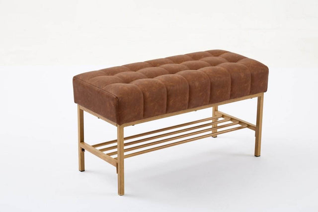 Retro Upholstered Brown Storage Ottoman Bench With Shelf - Omega Lifestyles