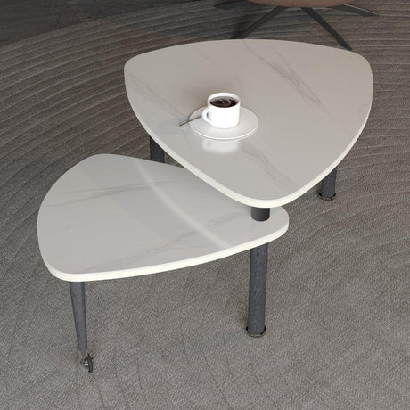 Rotatable Modern White Sintered Stone Top Coffee Table - Omega Lifestyles