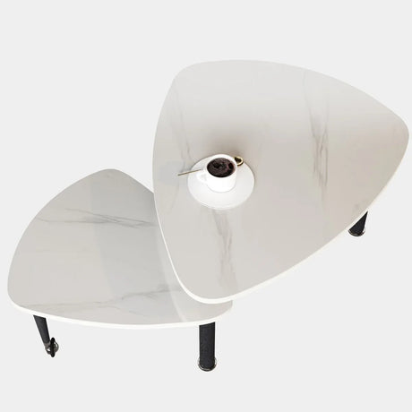 Rotatable Modern White Sintered Stone Top Coffee Table - Omega Lifestyles