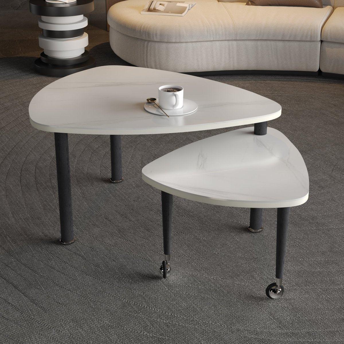 Rotatable Modern White Sintered Stone Top Coffee Table - Omega Lifestyles
