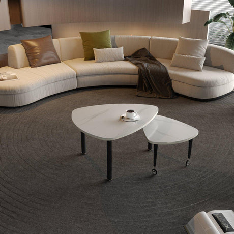 Rotatable Modern White Sintered Stone Top Coffee Table - Omega Lifestyles