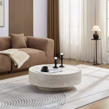 Round Fiberglass Durable Coffee Table With Open Storage - Omega Lifestyles