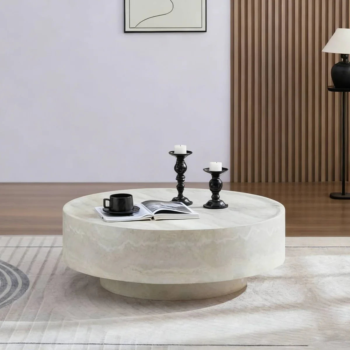 Round Fiberglass Durable Coffee Table With Open Storage - Omega Lifestyles