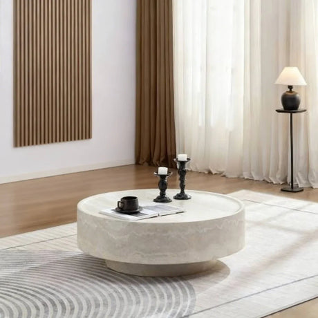 Round Fiberglass Durable Coffee Table With Open Storage - Omega Lifestyles