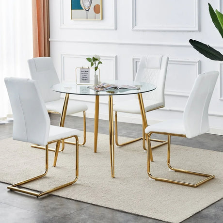 Round Glass Top Metal Dining Table With Chairs Set - Omega Lifestyles