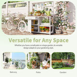 Rustic Fir Wood Potting Bench With Hutch and Storage - Driftwood - Omega Lifestyles