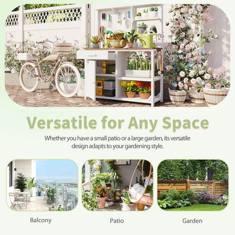 Rustic Fir Wood Potting Bench With Hutch and Storage - Driftwood - Omega Lifestyles