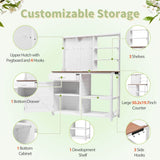 Rustic Fir Wood Potting Bench With Hutch and Storage - Driftwood - Omega Lifestyles