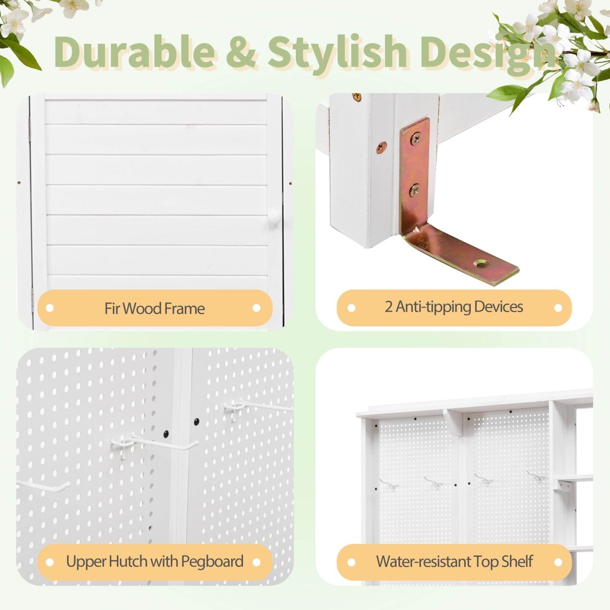 Rustic Fir Wood Potting Bench With Hutch and Storage - Driftwood - Omega Lifestyles