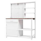 Rustic Fir Wood Potting Bench With Hutch and Storage - Driftwood - Omega Lifestyles