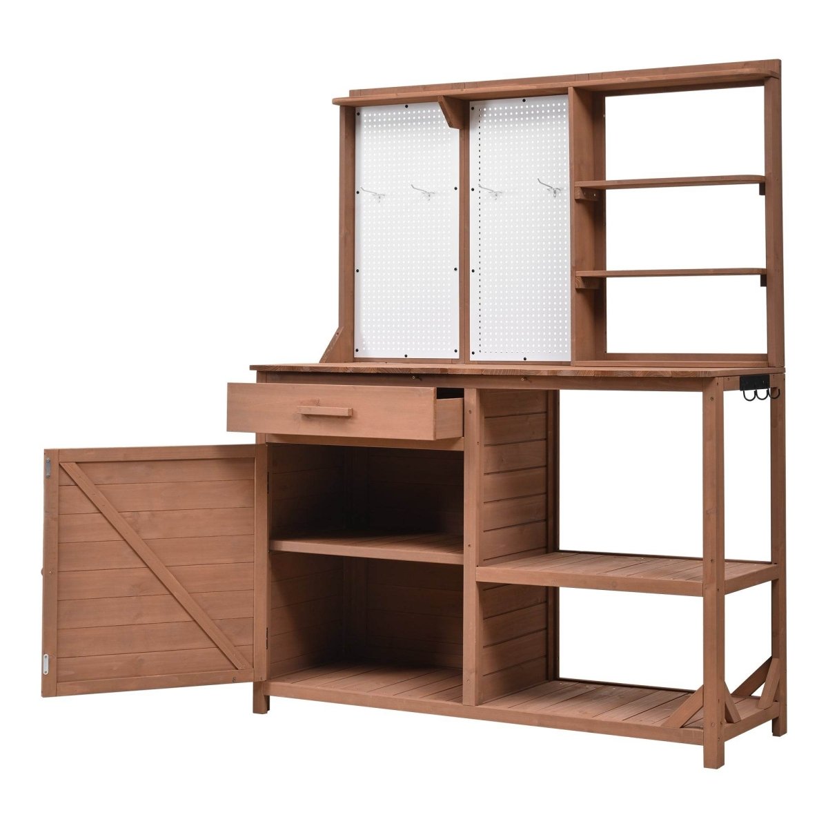 Rustic Fir Wood Potting Bench With Storage Hutch - Omega Lifestyles