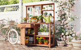 Rustic Fir Wood Potting Bench With Storage Hutch - Omega Lifestyles