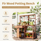 Rustic Fir Wood Potting Bench With Storage Hutch - Omega Lifestyles