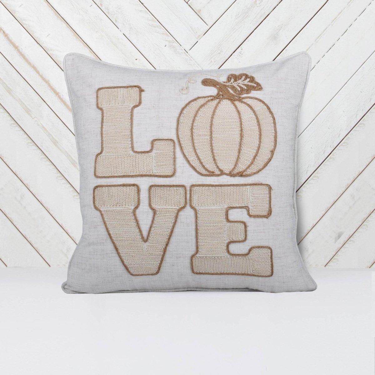 Rustic Pumpkin Embroidered 20x20 Polyester Throw Pillow - Driftwood - Omega Lifestyles