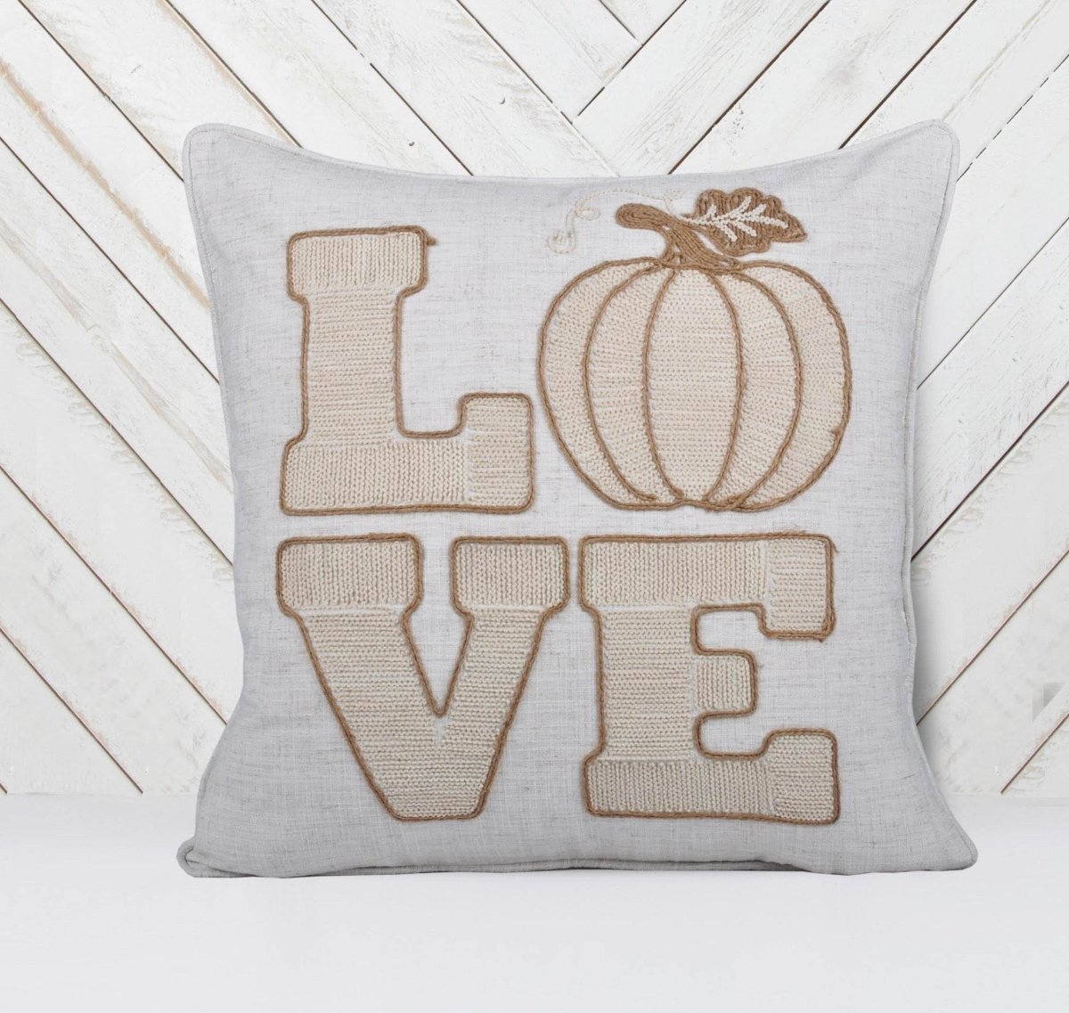 Rustic Pumpkin Embroidered 20x20 Polyester Throw Pillow - Driftwood - Omega Lifestyles