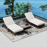 Set of 2 Adjustable Backrest Outdoor Rattan Lounge Chairs - Sleep Galleria