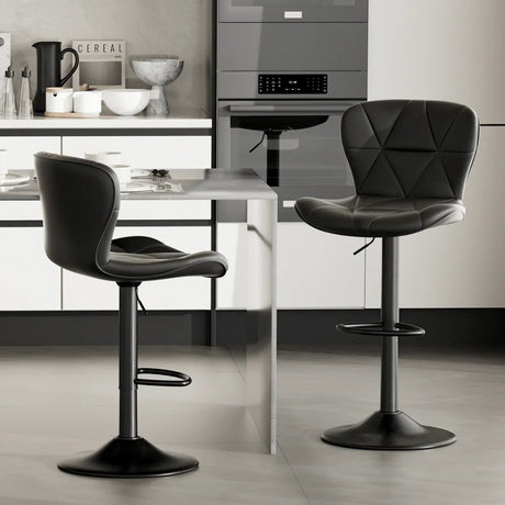 Set of 2 Adjustable Faux Leather Swivel Bar Stools - Omega Lifestyles
