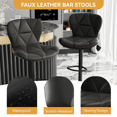 Set of 2 Adjustable Faux Leather Swivel Bar Stools - Omega Lifestyles