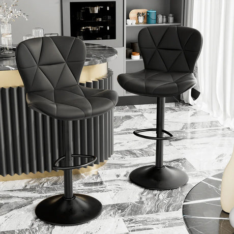 Set of 2 Adjustable Faux Leather Swivel Bar Stools - Omega Lifestyles
