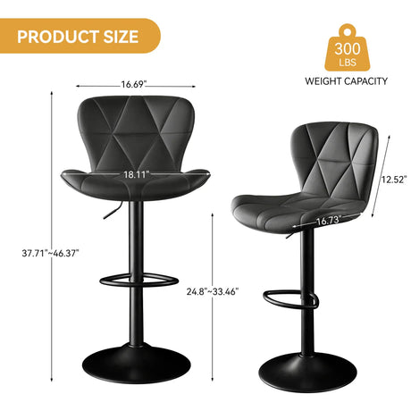 Set of 2 Adjustable Faux Leather Swivel Bar Stools - Omega Lifestyles