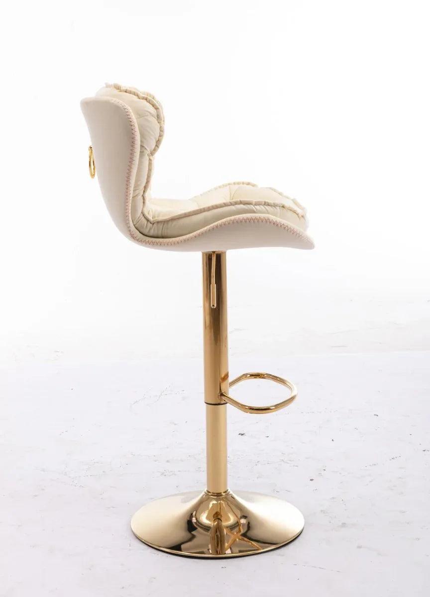 Set of 2 Adjustable Velvet Fabric Bar Stools Cream - Omega Lifestyles