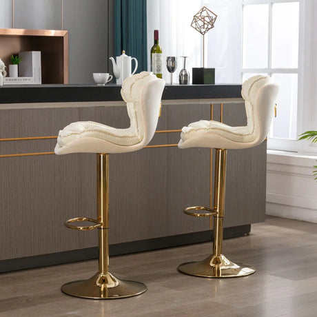 Set of 2 Adjustable Velvet Fabric Bar Stools Cream - Omega Lifestyles