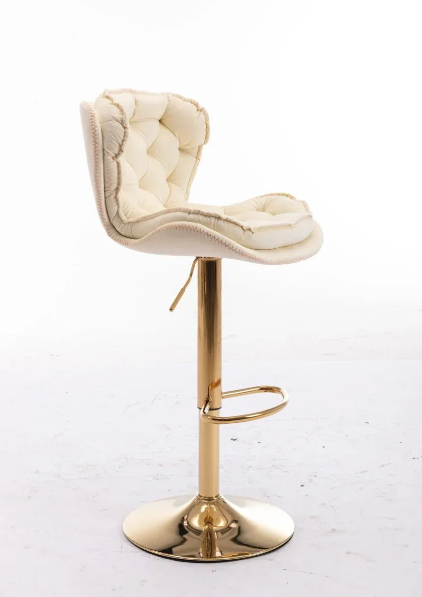 Set of 2 Adjustable Velvet Fabric Bar Stools Cream - Omega Lifestyles