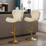 Set of 2 Adjustable Velvet Fabric Bar Stools Cream - Omega Lifestyles