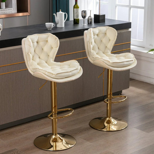 Set of 2 Adjustable Velvet Fabric Bar Stools Cream - Omega Lifestyles