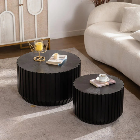 Set Of 2 Black Fluted Solid Wood MDF Coffee Tables - Omega Lifestyles
